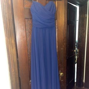 Lulus strapless navy blue gown with slit NWOT
